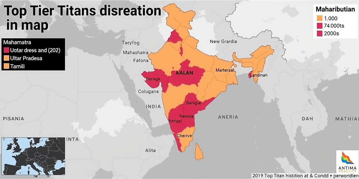 Top Tier Titans - Player Distribution Across India Top Tier Titans player distribution map showing highest concentration in Maharashtra, Uttar Pradesh, and Tamil Nadu